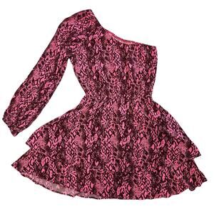 Maaji REVOLVE One Shoulder Mini Dress Women Size M Pink Snake Leopard Print Glam